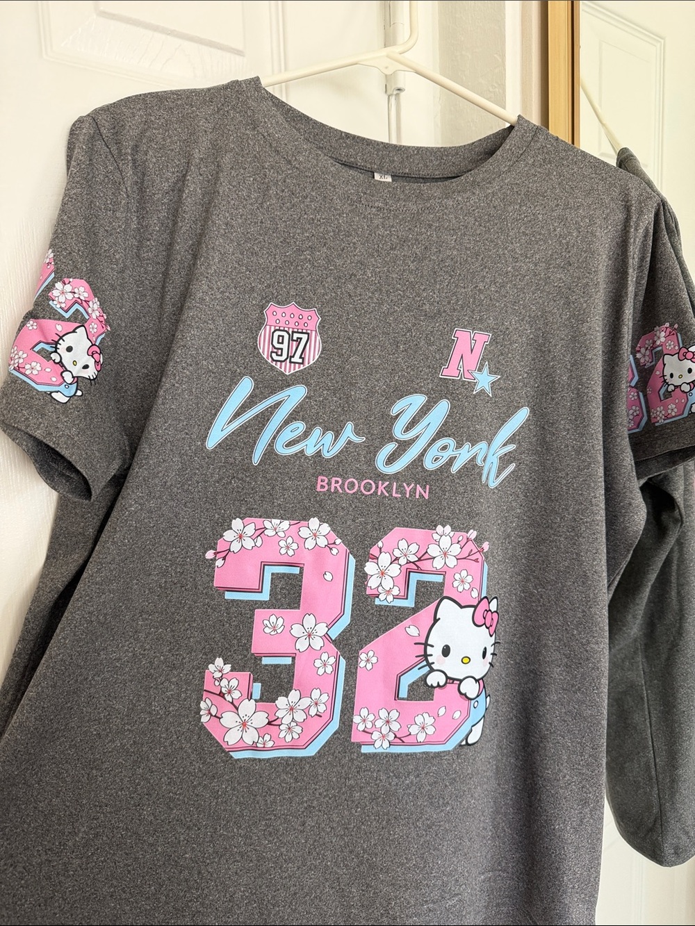 Hello Kitty Gray Tee with Pink & Light Blue Accents